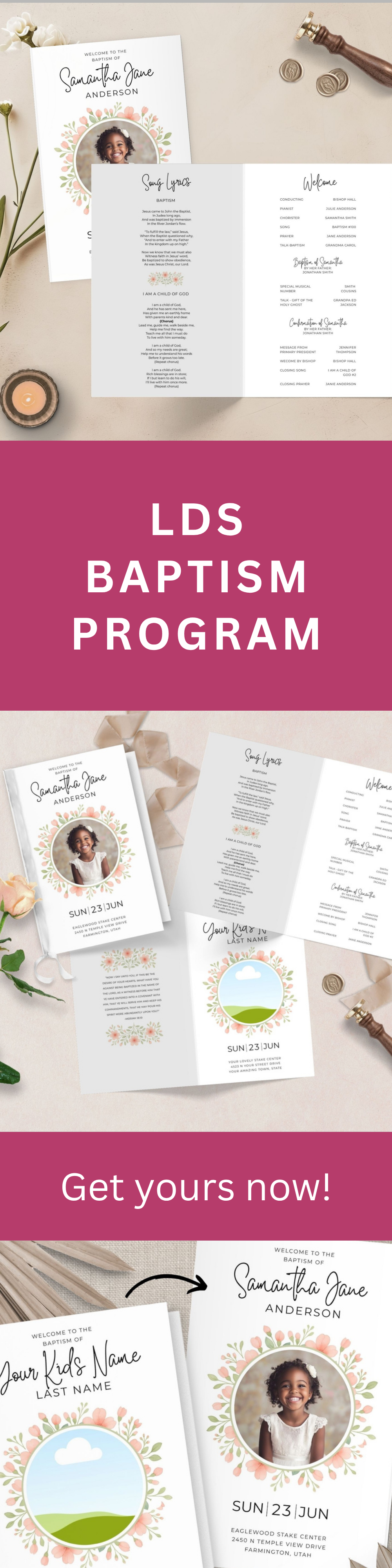 LDS Baptism Program Template – Editable Canva Printable for Girls