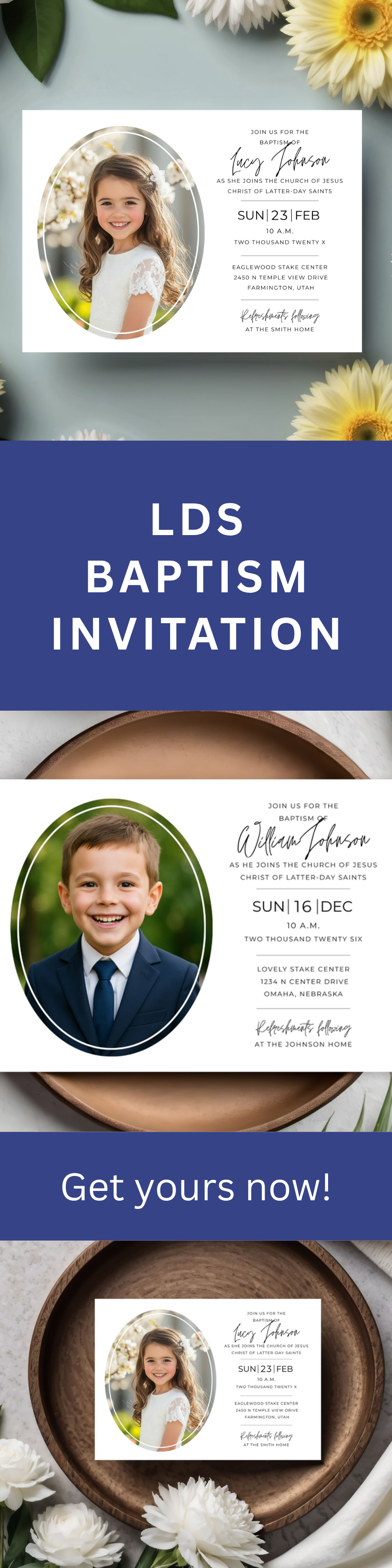 LDS Baptism Invitation – Editable Canva Printable Template