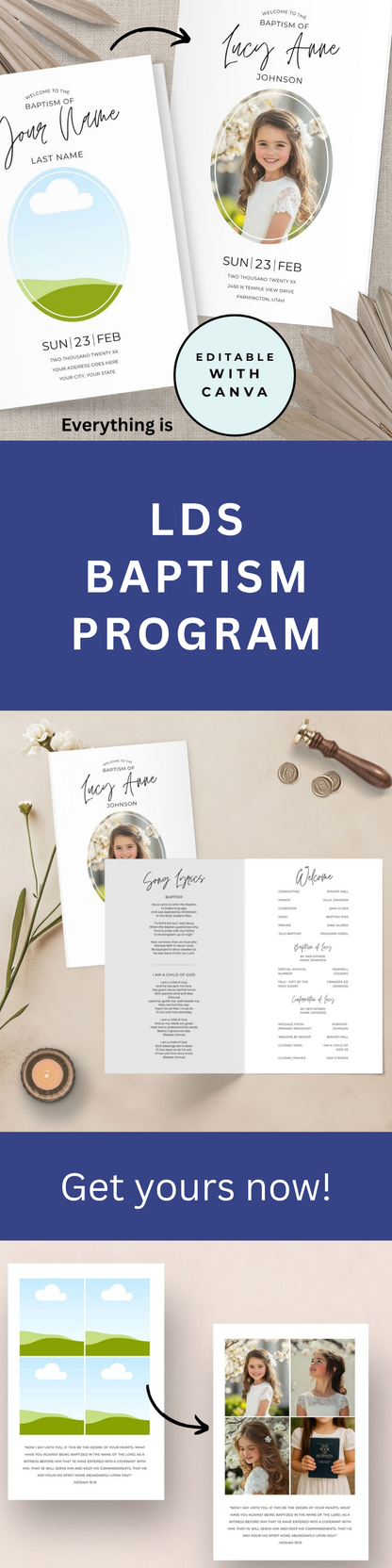 LDS Baptism Program Template – Editable Modern Printable for Boy Or Girl