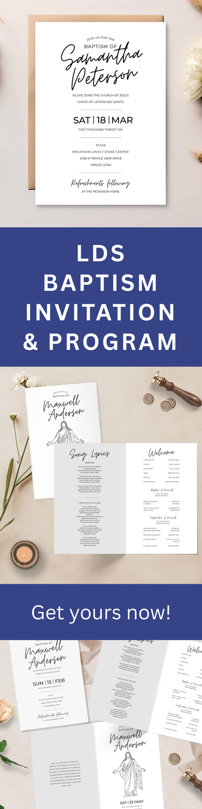 LDS Baptism Invitation and Program Editable Canva Template Bundle