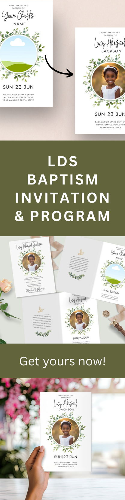 LDS Baptism Invitation and Program Bundle for Boys and Girls - Editable Canva Template