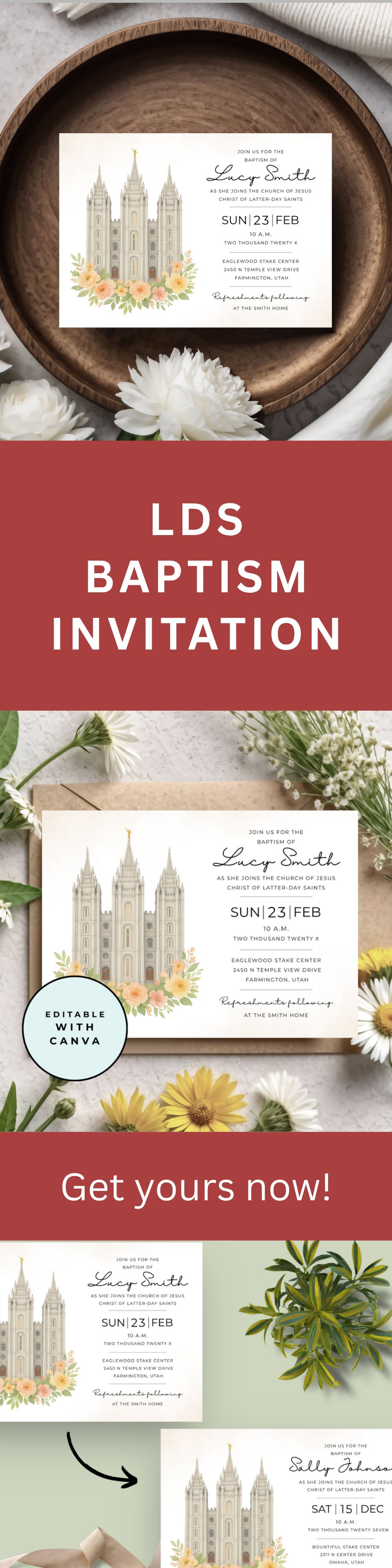 LDS Baptism Invitation Editable Template – Instant Canva Download