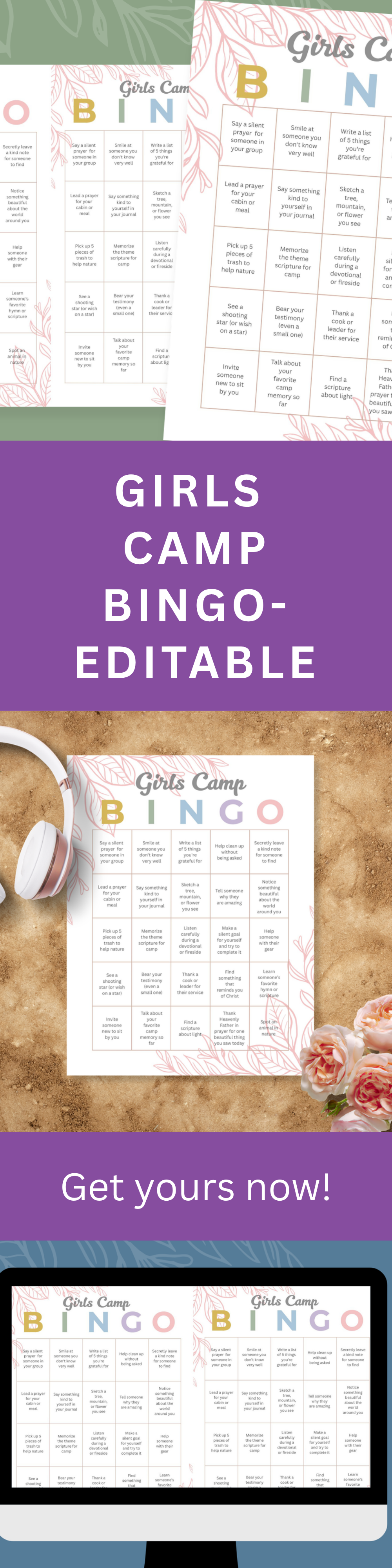 LDS Girls Camp Bingo – Printable PDF Activity for Young Women
