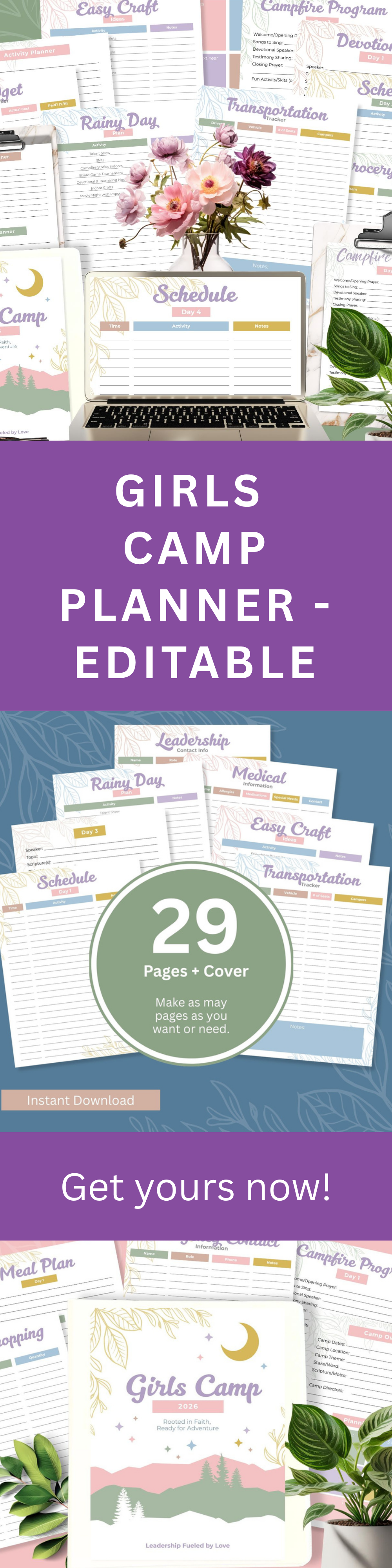 LDS Girls Camp Planner – Editable 2025 Leadership Organizer Template