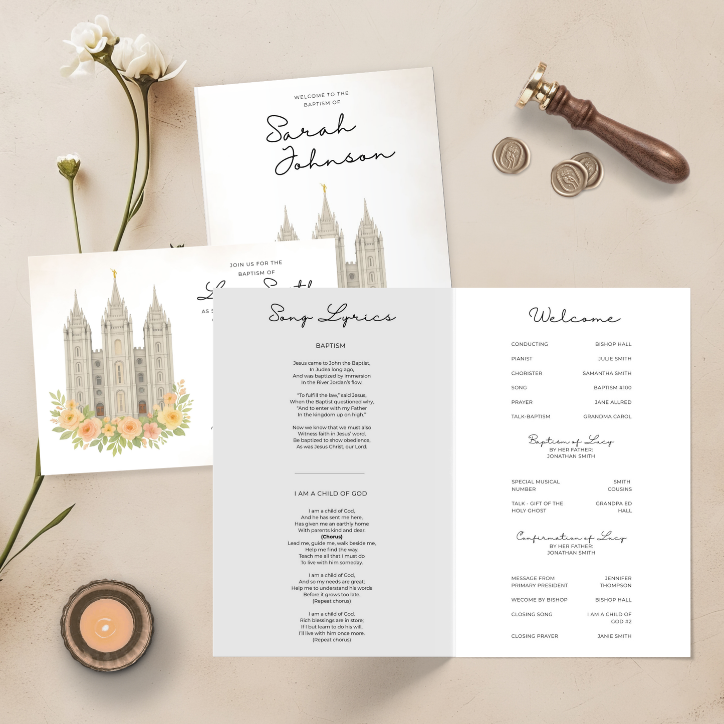 LDS Baptism Invitation and Program Bundle for Boys and Girls - Editable Canva Template