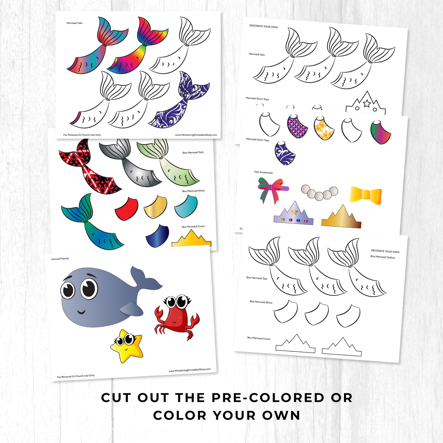 Mermaid Paper Doll Printable – 20page Modest Activity Set for Kids