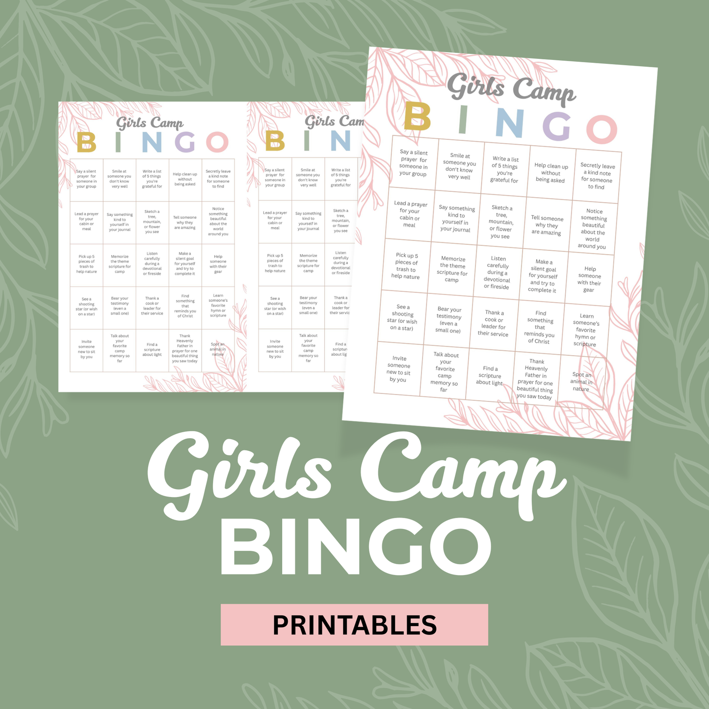 LDS Camp Activity Printable Bingo Game For Young Women Church Youth Group Entertainment Digital PDF Download Editable Canva Template Easy Print Format Perfect Summer Camp Planning Interactive Fun Game Essential Youth Leader Resource