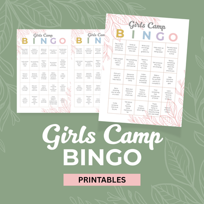 LDS Camp Activity Printable Bingo Game For Young Women Church Youth Group Entertainment Digital PDF Download Editable Canva Template Easy Print Format Perfect Summer Camp Planning Interactive Fun Game Essential Youth Leader Resource