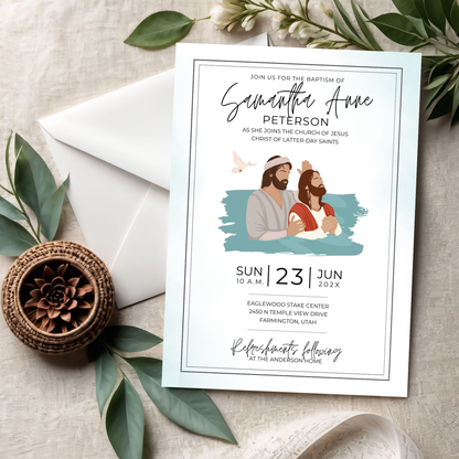 Customizable LDS Baptism Template Editable Canva Invitation Digital Download Printable Design Boy Girl Ceremony Invite Personalized Text Fields Easy Edit Format Sacred Religious Milestone Mormon Church Event Family Celebration Instant