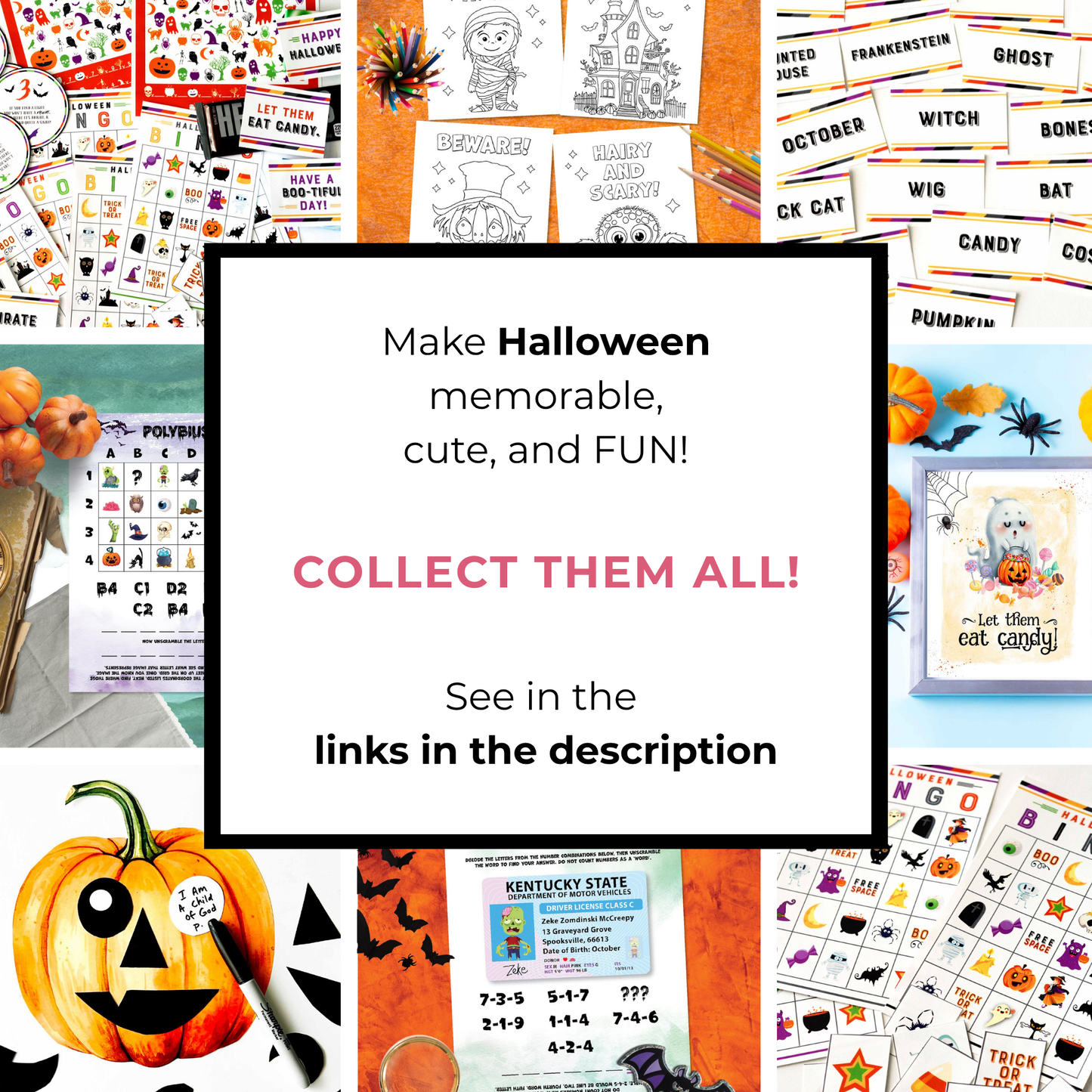 Halloween Party Printable Bingo Game Activity Sheet Banner Kit Classroom Scavenger Hunt Children Instant Download Pdf File Treat Topper
