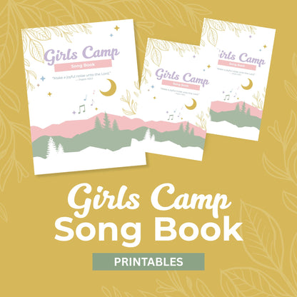 LDS Girls Camp Song Book Digital Download Printable Campfire Songs Collection Young Women Youth Activities Editable Template Canva Format Reusable Resource Church Camp Planning Tools Cheers Jingles Complete Package Spiritual Gathering