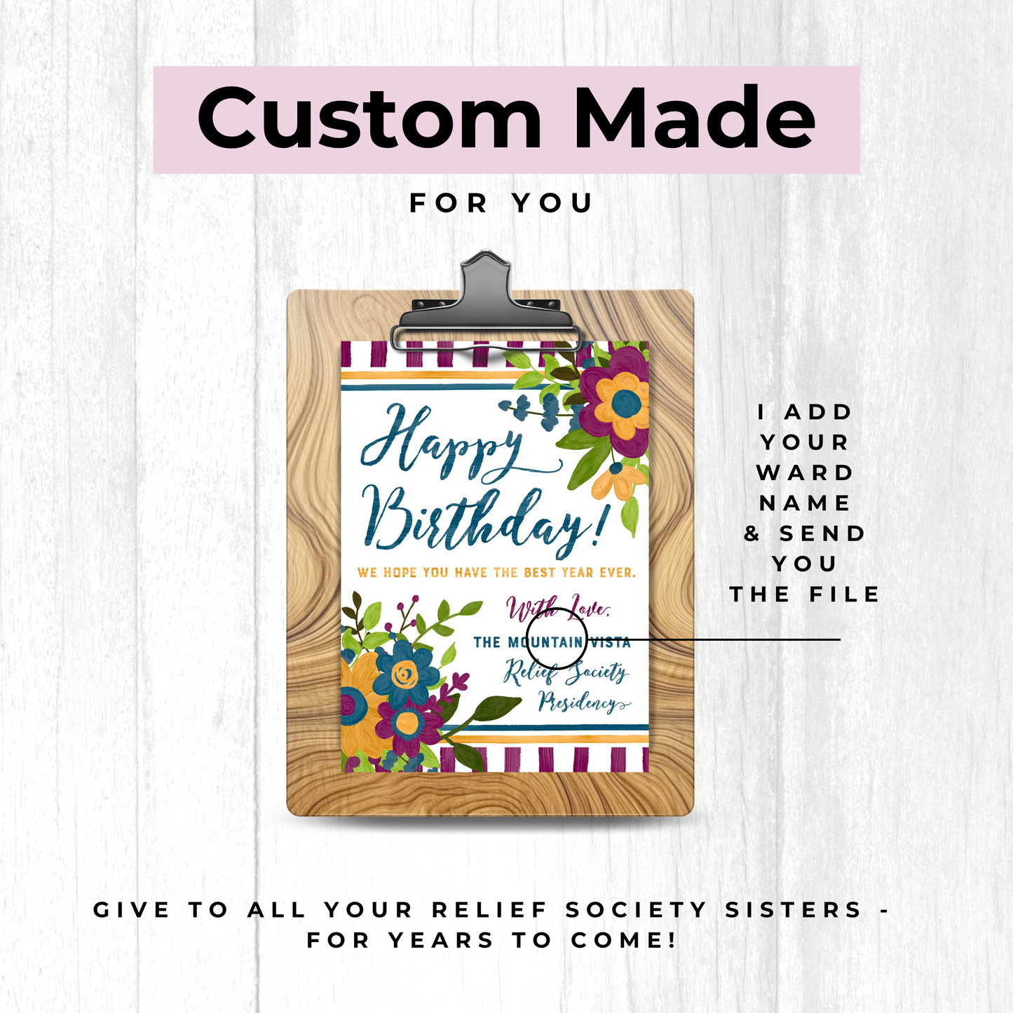 Relief Society Birthday Card – Custom Ward Name Digital Download