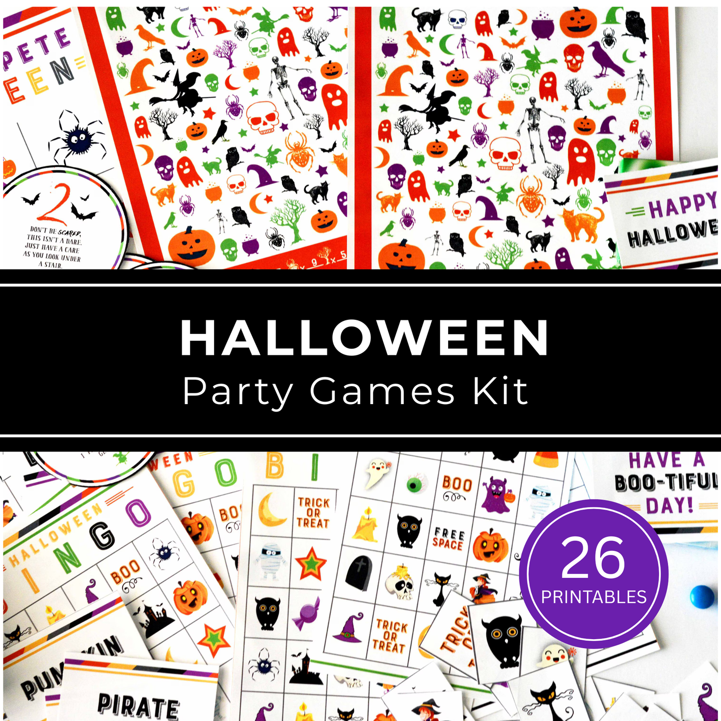 Halloween Party Printable Bingo Game Activity Sheet Banner Kit Classroom Scavenger Hunt Children Instant Download Pdf File Treat Topper