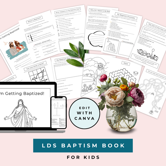 Printable Baptism Activity Journal For 8 Year Old Children LDS Baptism Preparation Book Digital Download Editable Canva Template Customizable Design Interactive Pages Memory Keepsake Creation Perfect Baptism Gift Primary Age Child Covenant
