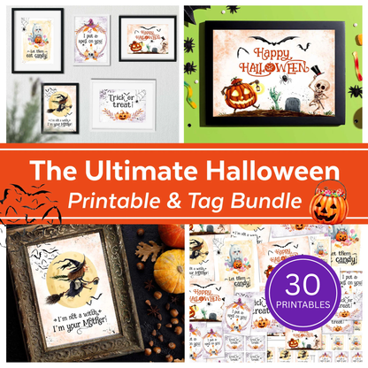 Halloween Printable Bundle Digital Download Instant Kit Five Design Collection Coloring Page Activity Sheet Set Gift Tag Package Pumpkin Party Supplies Spooky Celebration Printables Multiple Size Options Adorable Graphics Family Friendly