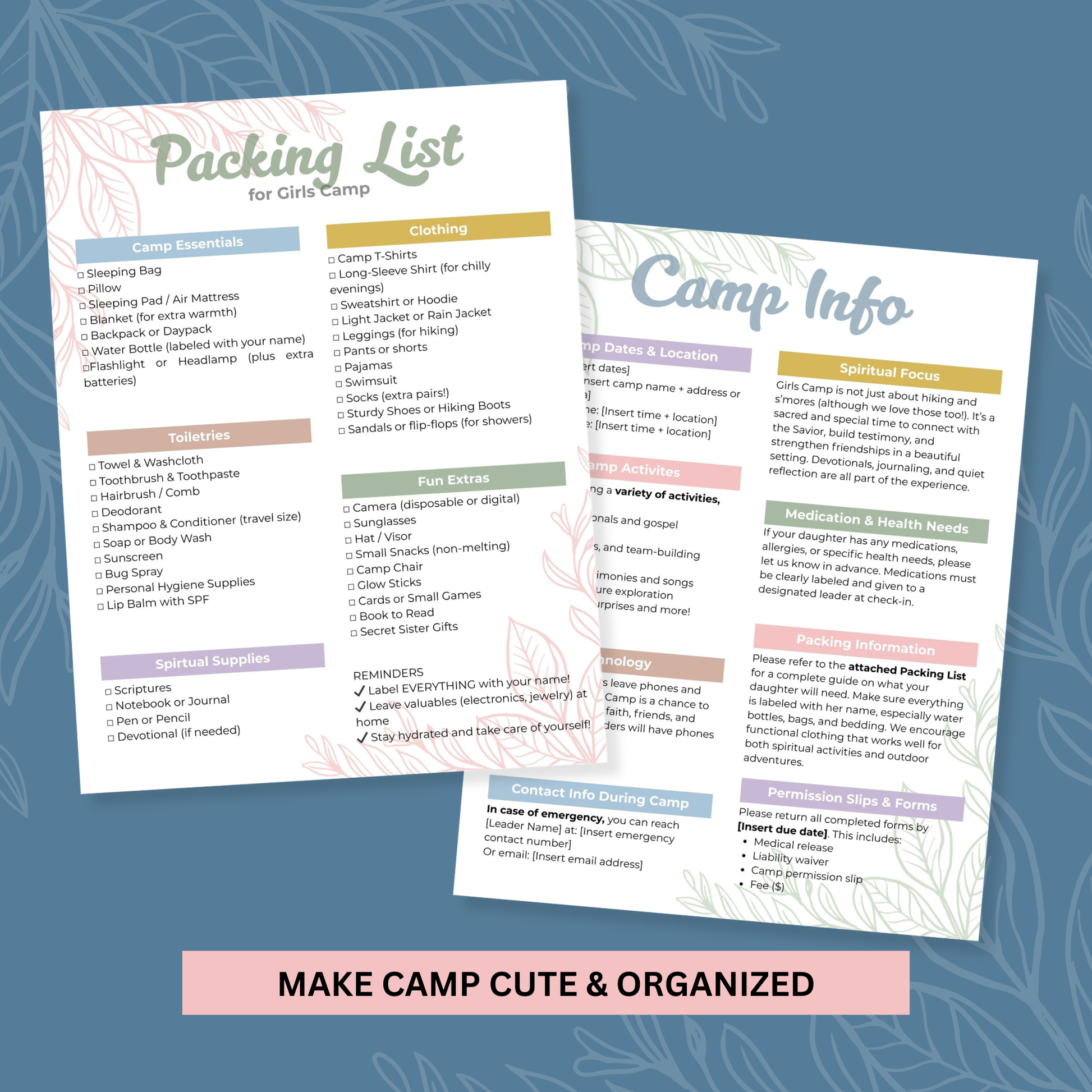 Youth Camp Packing Checklist Lds Girls Camp Organization Tool Editable Printable Template Digital Download Format Canva Compatible Planning Resource Customizable List Complete Preparation Guide Instant Access Reusable Essential Perfect Camp