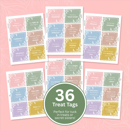 Printable Digital File Girls Camp Treat Tag LDS Young Women Secret Sister Gift Instant Download Reusable Design Youth Leader Resource Camp Activity Gift Tag Pillow Treat Tag Design Budget Friendly DIY Project Youth Conference Activity