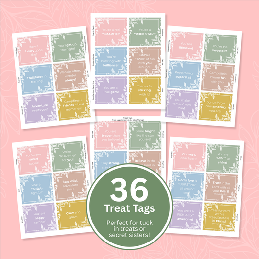 Printable Digital File Girls Camp Treat Tag LDS Young Women Secret Sister Gift Instant Download Reusable Design Youth Leader Resource Camp Activity Gift Tag Pillow Treat Tag Design Budget Friendly DIY Project Youth Conference Activity