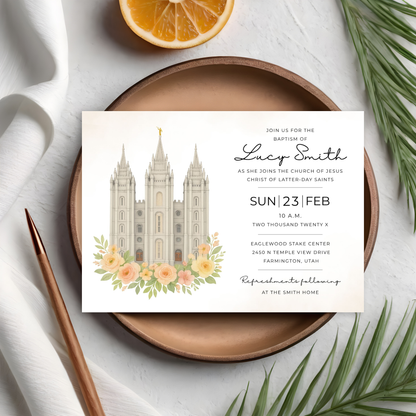 Editable Canva Template Baptism Invitation Digital File Instant Download Format Customizable Design Options Easy Edit Process Printable Ready File Five By Seven Size Perfect Church Ceremony Religious Milestone Celebration DIY Solution