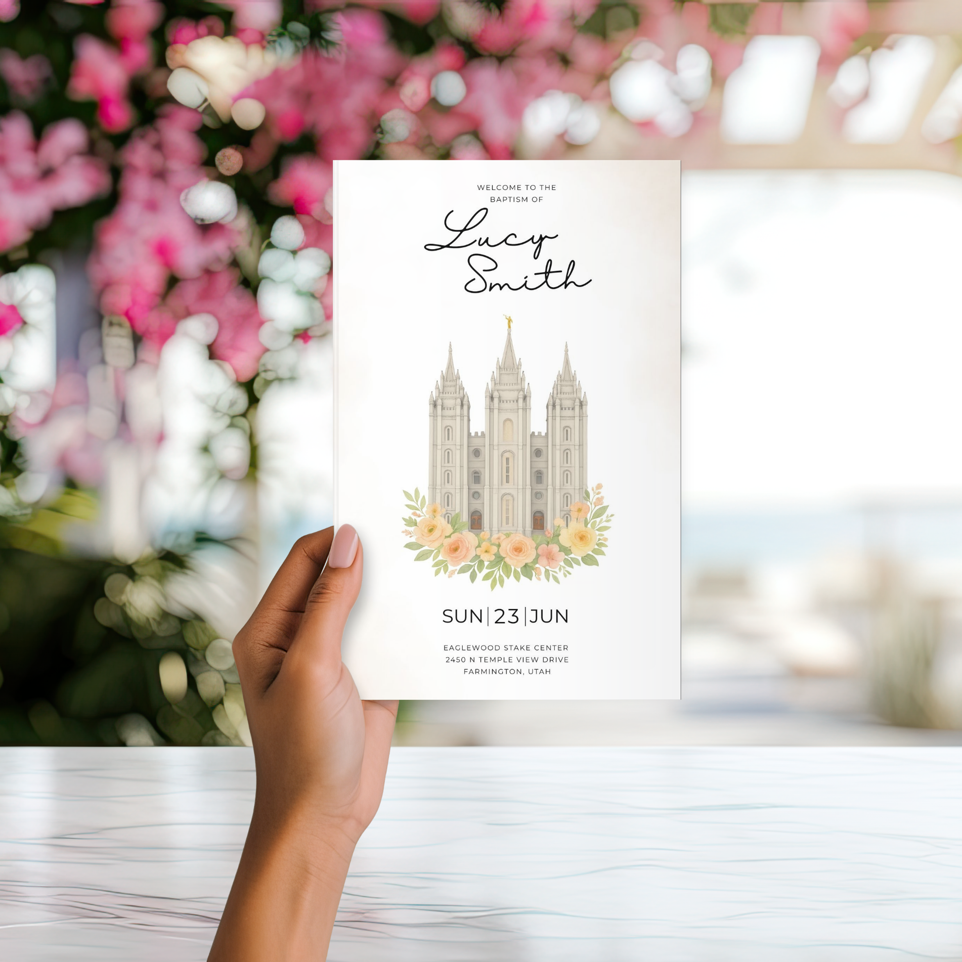 Editable Church Program Template LDS Baptism Design Salt Lake Temple Theme Digital Download Format Canva Template Design Religious Ceremony Planning Customizable Program Layout Easy Edit System Perfect Religious Milestone Celebration