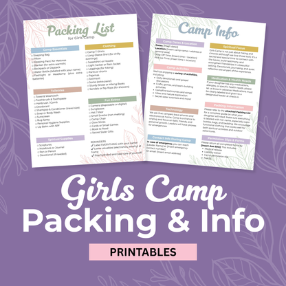 Lds Girls Camp Packing List Digital Download Editable Printable Checklist Template Youth Camp Organization Tool Canva Compatible Free Pro Accounts Customizable Planning Resource Complete Item Guide Preparation Essential Instant Access