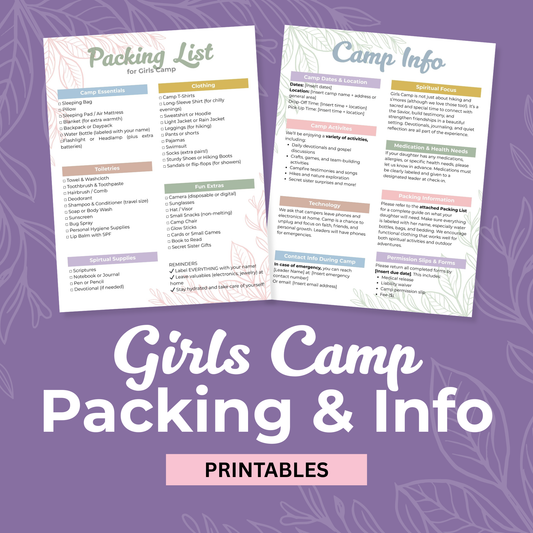 Lds Girls Camp Packing List Digital Download Editable Printable Checklist Template Youth Camp Organization Tool Canva Compatible Free Pro Accounts Customizable Planning Resource Complete Item Guide Preparation Essential Instant Access