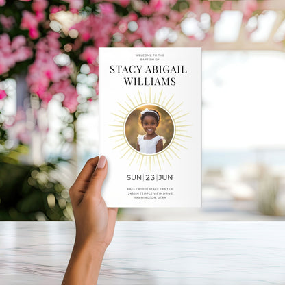 Editable Canva Template Baptism Program Printable LDS Church Design Foldable Program Template Custom Baptism Day Program Digital Download Mormon Church Ceremony Modern Rainbow Design Photo Space Custom Talks Songs Speakers Scripture
