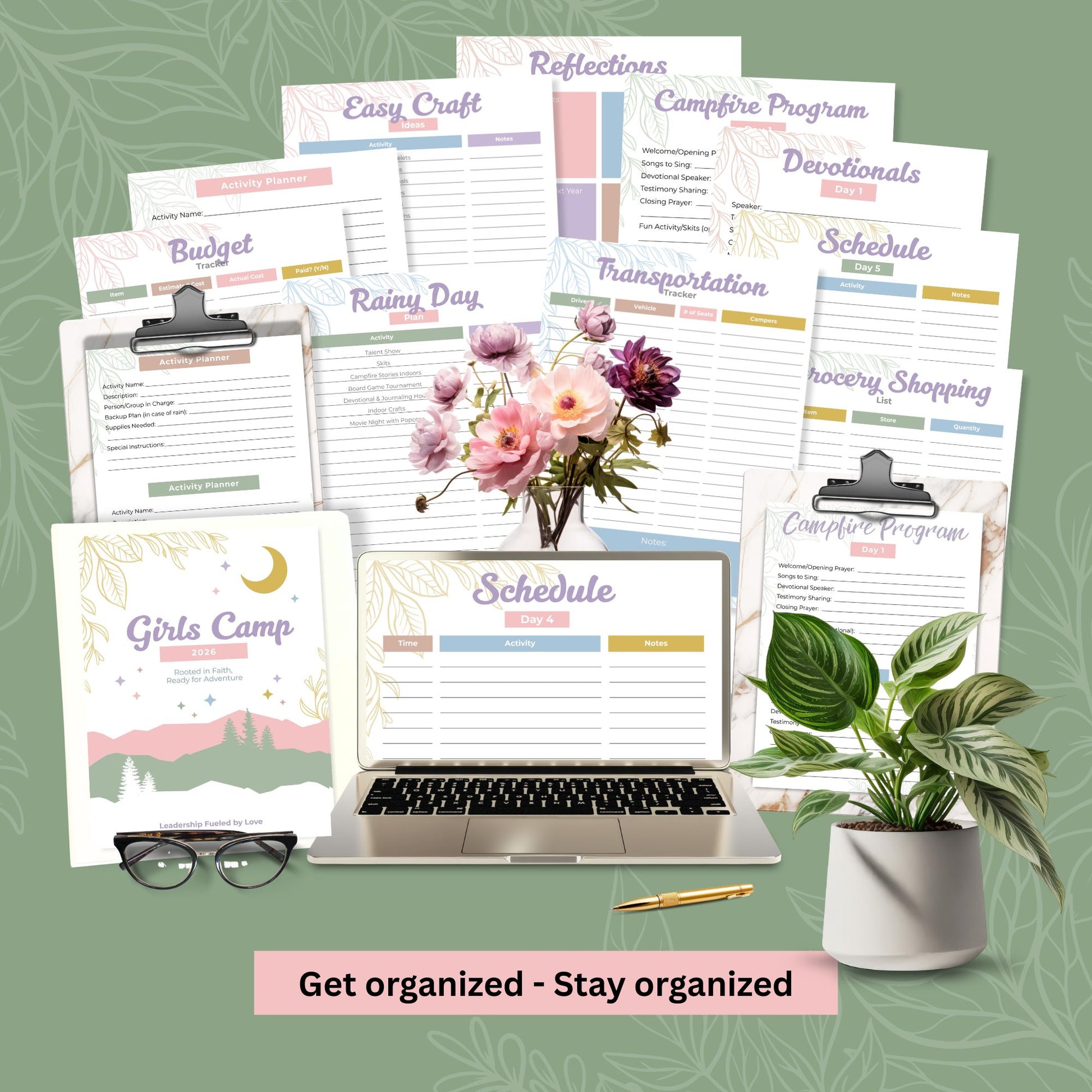 Editable Camp Planner LDS Young Women Leadership Kit Digital Template Download 2026 Season Organization Tool Budget Planning Menu Scheduling System Canva Customizable Template Church Youth Activity Organizer Complete Leadership Planner