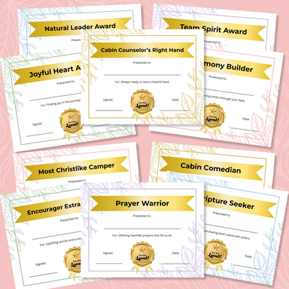 Editable Template Girls Camp Certificate Printable Award Design LDS Youth Recognition Church Program Material Customizable Text Fields Digital Download Instant Access Young Women Achievement Certificate Summer Camp Activity Resource