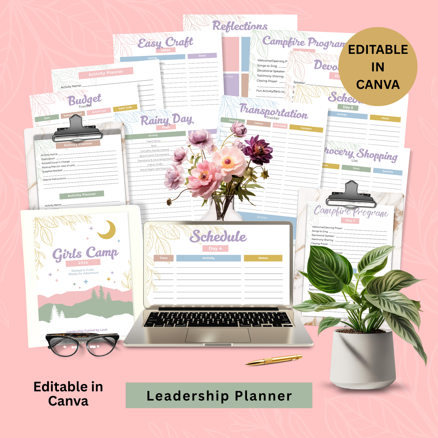 Young Women Camp Journal Digital Download Printable Planning Bundle LDS Girls Camp Resource Editable Canva Template Instant Access Complete Kit Song Book Planner Collection Booklet Format Options Youth Activity Organization Tool Faith Based