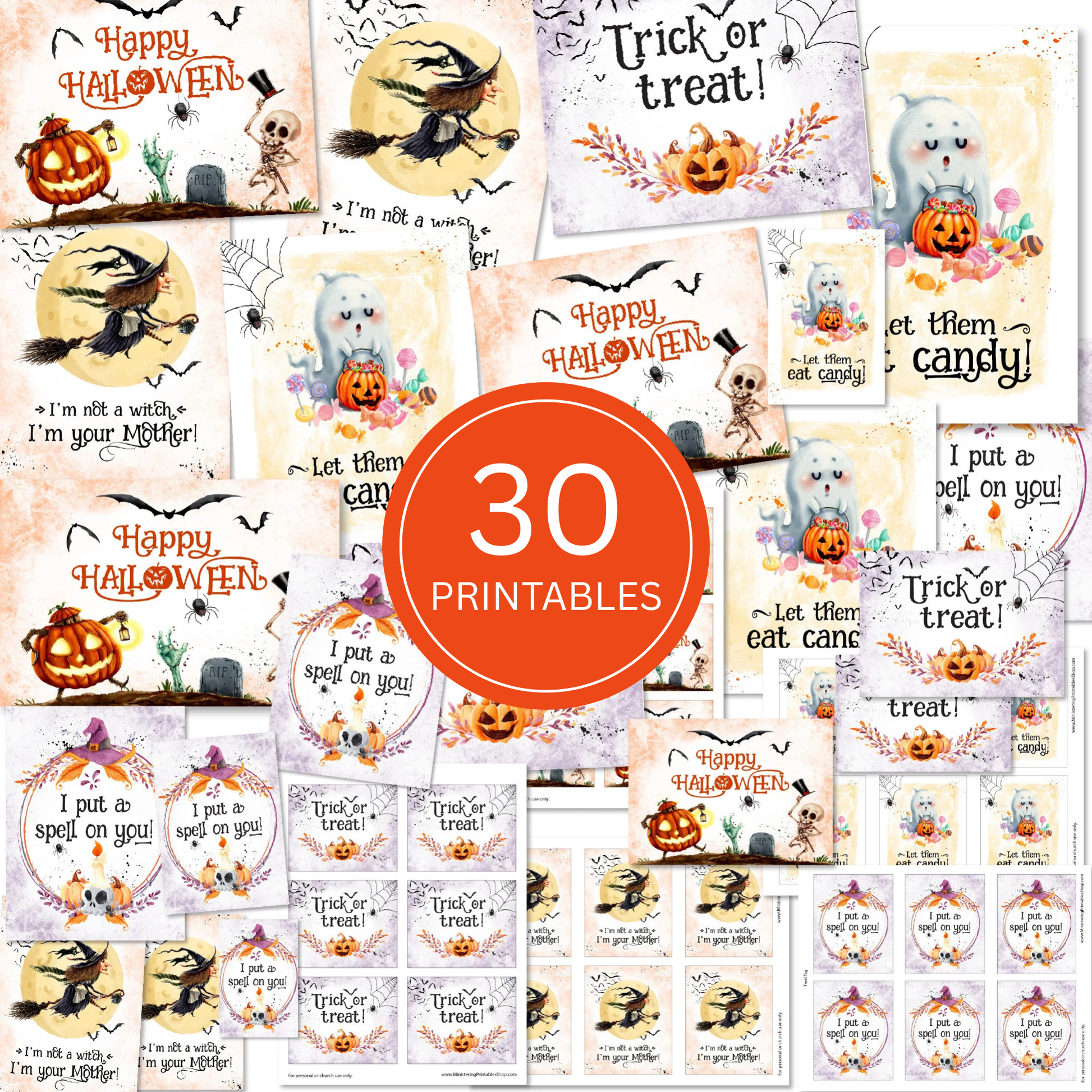 Digital Halloween Bundle Printable Activity Kit Instant Download Coloring Page Collection Gift Tag Set Party Supplies Package Five Design Options Multiple Size Formats Pumpkin Spooky Theme Graphics Family Friendly Celebration Essential DIY