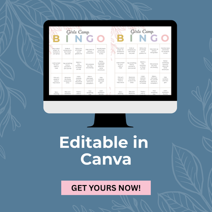 Young Women Activity LDS Camp Bingo Game Printable PDF Download Church Youth Group Entertainment Editable Canva Template Format Easy Print Setup Perfect Summer Camp Planning Interactive Fun Game Youth Leader Resource Essential Camp Activity