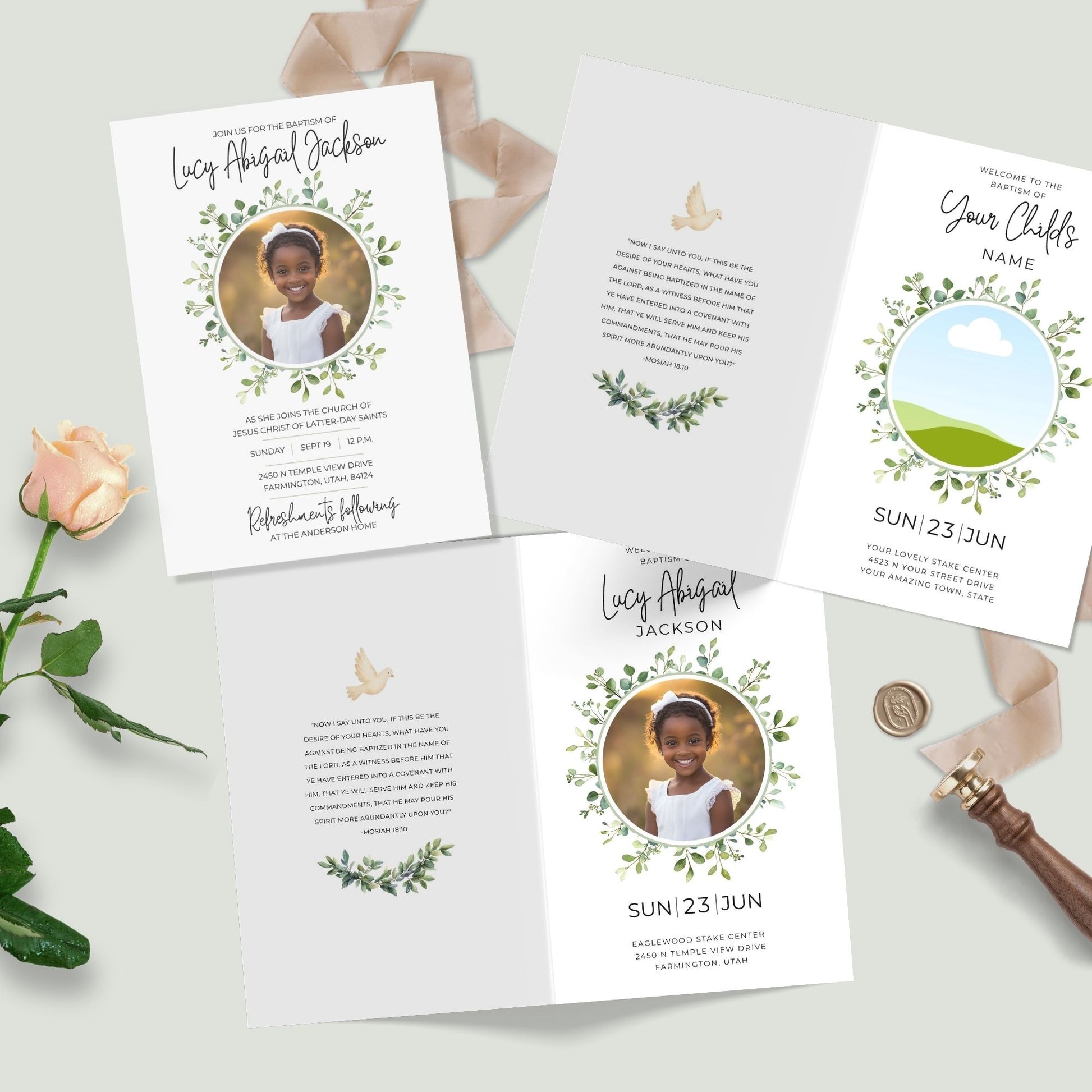 Religious Milestone Template Editable Baptism Invitation Bundle Canva Design Digital Download Matching Program Set Church Ceremony Celebration Complete Package Easy Edit Format DIY Creation Instant Access Beautiful Traditional Design Gender