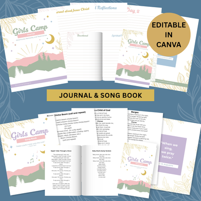 Digital Printable Camp Planning Bundle LDS Young Women Journal Resource Girls Camp Planner Kit Editable Canva Template Song Book Collection Youth Leader Organization Tool Instant Download Faith Based Activity Resource Complete Summer Camp