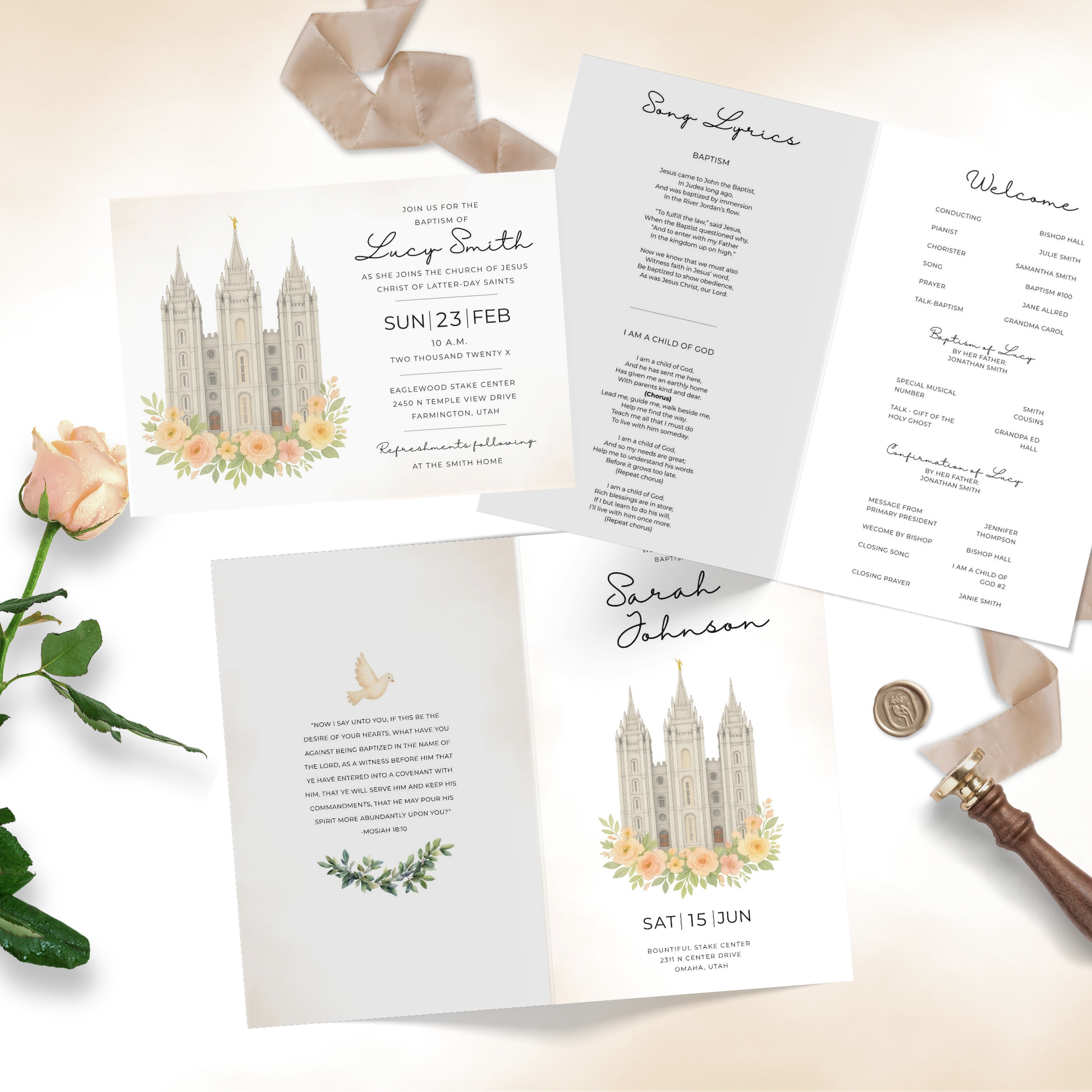 Religious Ceremony Invitation LDS Baptism Template Editable Canva Program Bundle Digital Download Church Event Planning Essential Customizable Design Set Perfect Parent Resource Primary President Tool Instant Access Template Professional