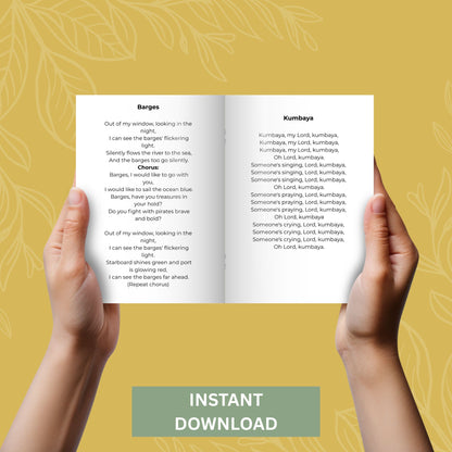 Printable Campfire Songs Collection LDS Girls Camp Song Book Digital Download Young Women Youth Group Activities Editable Canva Template Reusable Church Resources Cheers Jingles Package Spiritual Gathering Materials Perfect Camp Planning