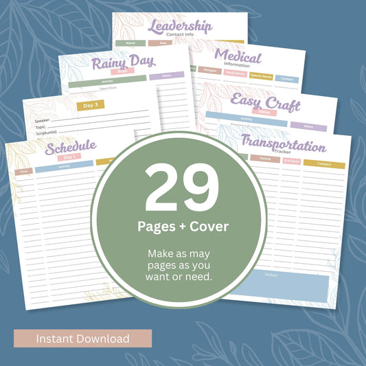 LDS Girls Camp Planner Young Women Leadership Organizer Editable Digital Template 2025 Camp Season Planning Tool Budget Menu Scheduling System Canva Template Download Customizable Youth Activity Planner Church Leadership Kit Complete