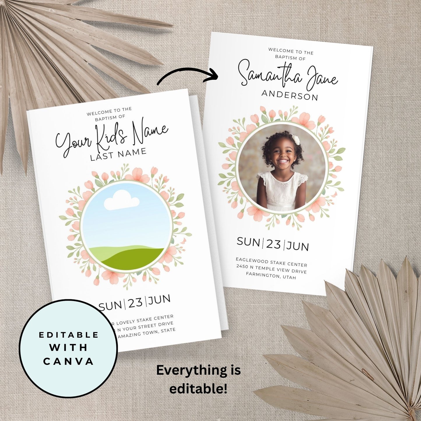 LDS Baptism Program Template – Editable Canva Printable for Girls