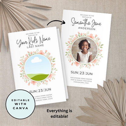 LDS Baptism Program Template – Editable Canva Printable for Girls