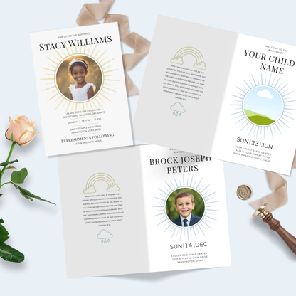 Template Bundle Download LDS Ceremony Invitation Digital Canva Design Set Editable Format Collection Instant Access Templates Matching Program Invitation Foldable Ceremony Design Easy Customization Options Religious Milestone Planning Child