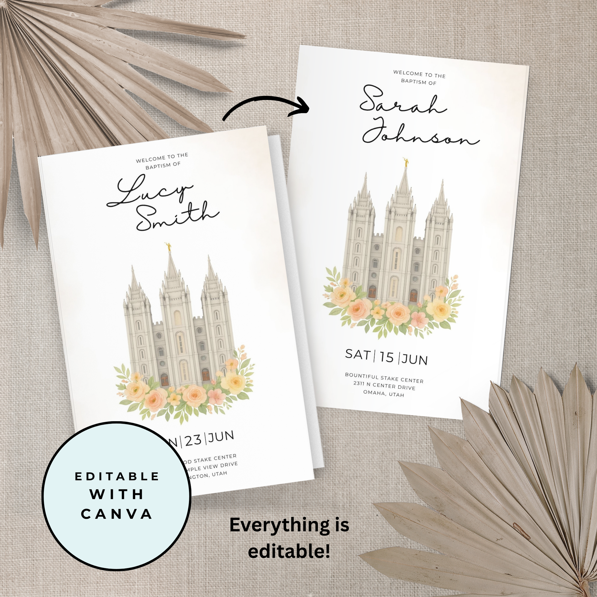 Salt Lake Temple Design LDS Baptism Program Editable Template Digital Download Canva Format Church Ceremony Planning Customizable Religious Program Easy Edit Design Perfect Family Celebration Beautiful Faith Based Layout DIY Church Program
