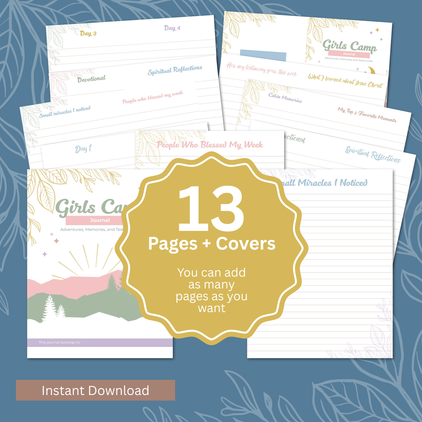 Printable Camp Journal Template Editable LDS Girls Camp Memory Book Young Women Summer Activities Journal Digital Download Instant Access Canva Compatible Design Customizable Pages Unlimited Printing Rights Reusable Format Mormon Youth Camp