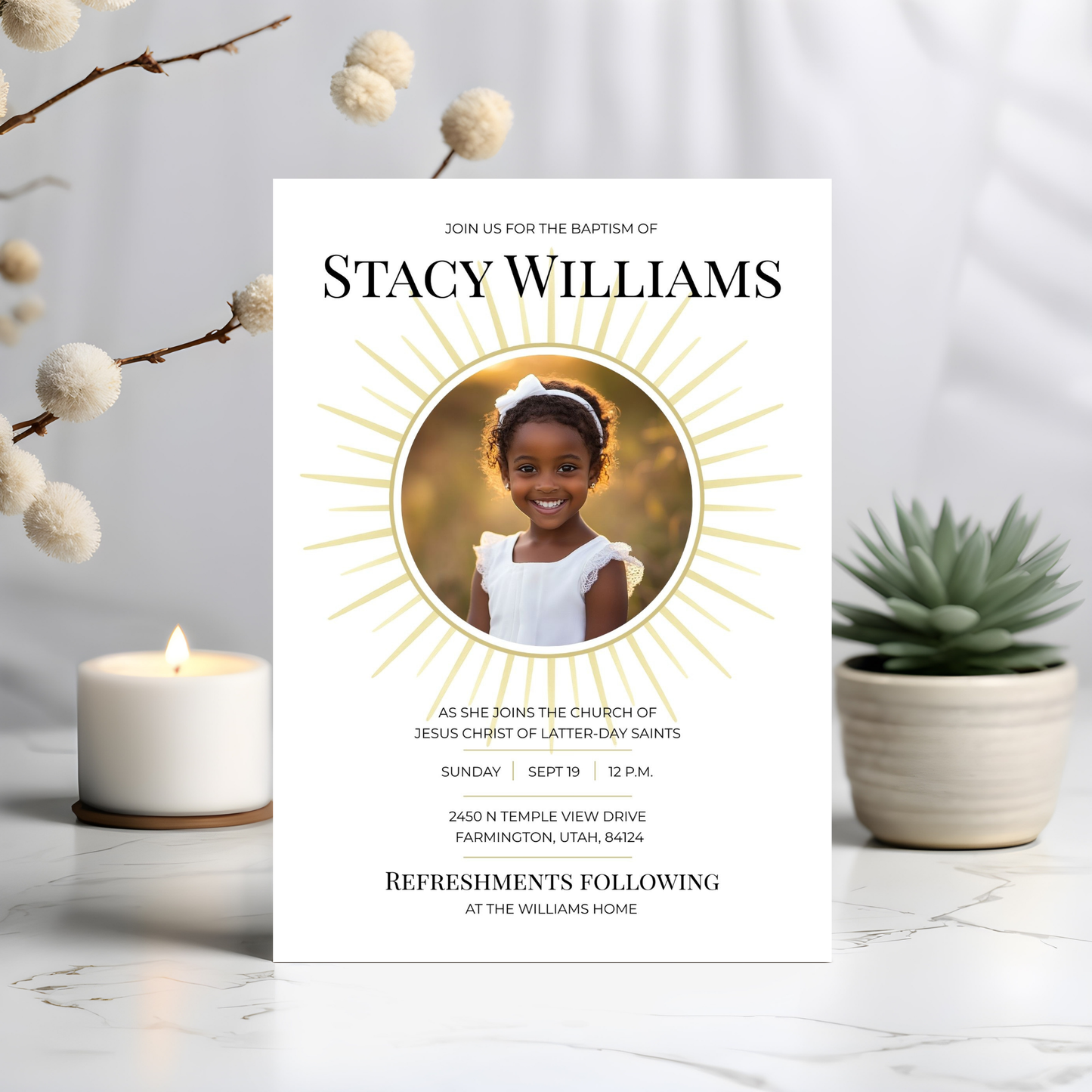 Religious Ceremony Invitation Template LDS Digital Download Bundle Editable Canva Design Format Matching Program Set Foldable Ceremony Template Instant Access Download Easy Customization Child Milestone Celebration DIY Printable Invitation