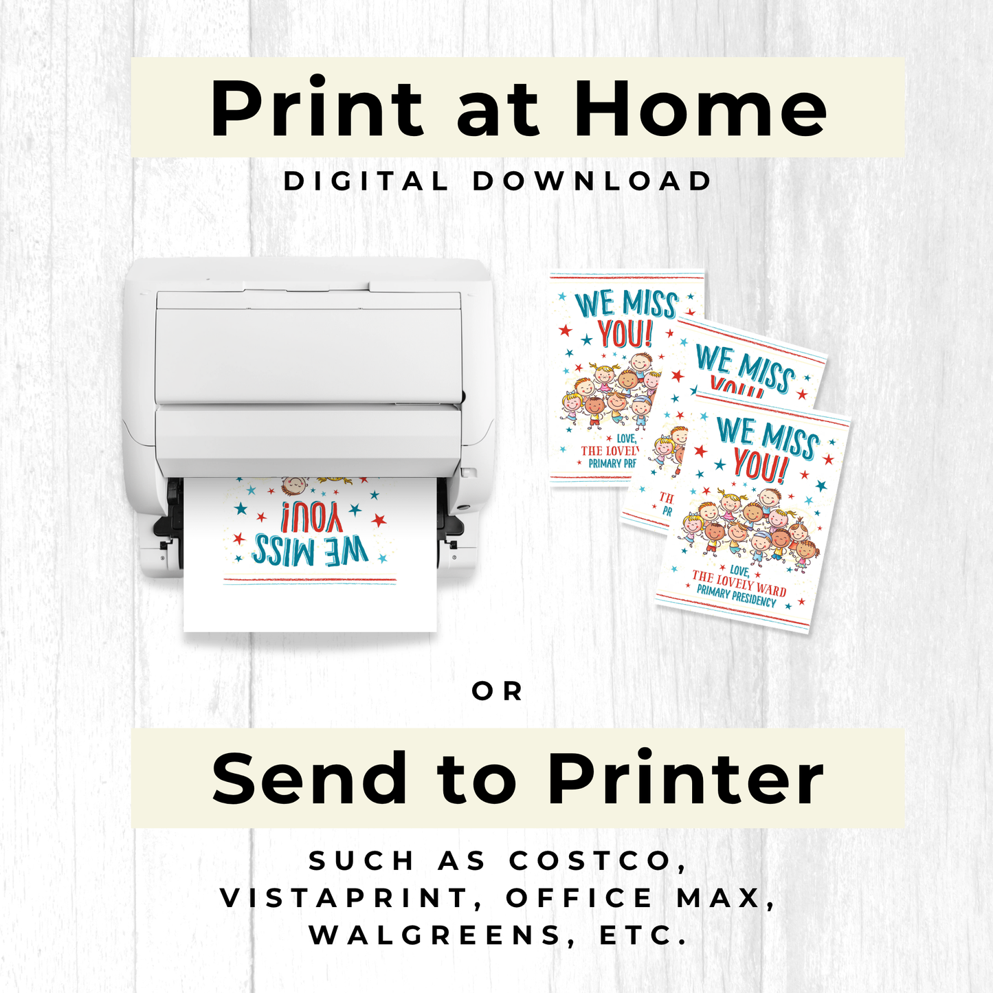 LDS Primary "We Miss You" Card - Custom Ward Name Printable