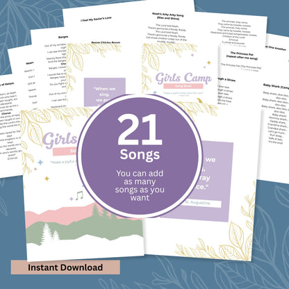Church Youth Resources Digital Download LDS Girls Camp Song Book Printable Collection Campfire Songs Cheers Young Women Activities Editable Template Canva Format Reusable Materials Spiritual Gathering Tools Perfect Camp Planning Essential