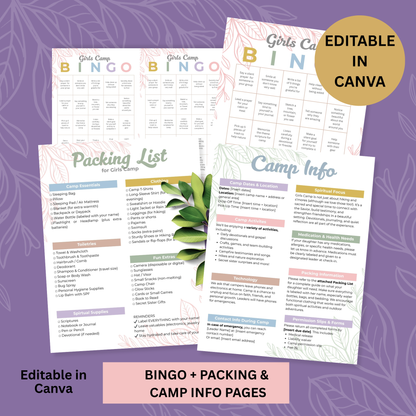 Girls Camp Planner Printable Bundle Complete Journal Collection Song Book Resource Digital Download Editable Template Youth Activity Kit LDS Young Women Camp Organization Tool Canva Format Instant Access Faith Based Planning Essential