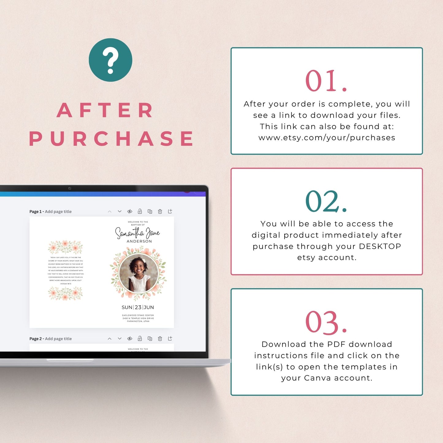 LDS Baptism Program Template – Editable Canva Printable for Girls