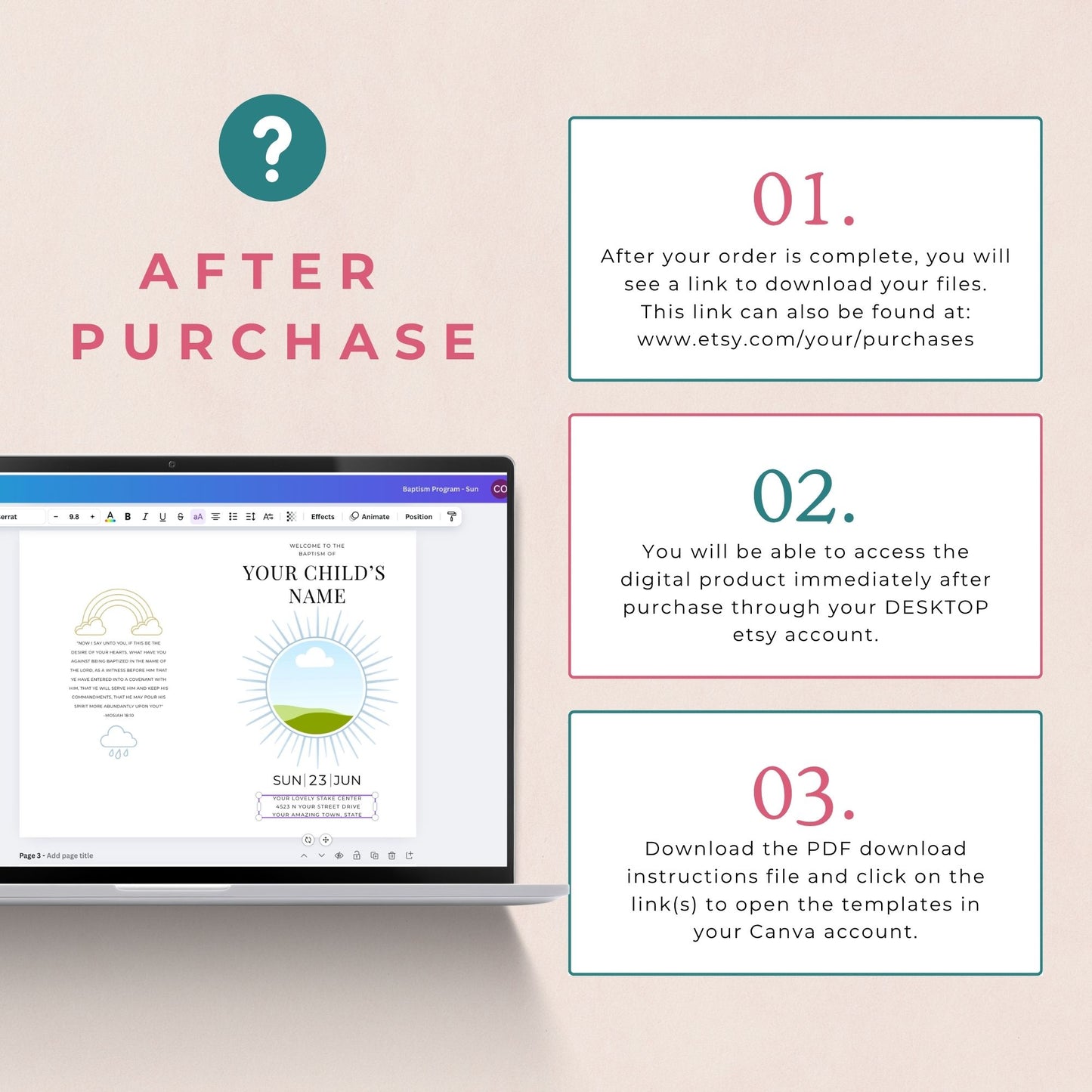 LDS Baptism Program Template – Editable Canva Printable Foldable Sunray Design
