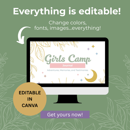 LDS Girls Camp Journal – Editable Printable Template for Young Women