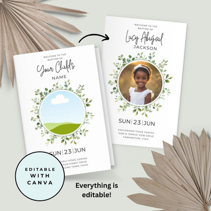 LDS Baptism Invitation and Program Bundle for Boys and Girls - Editable Canva Template